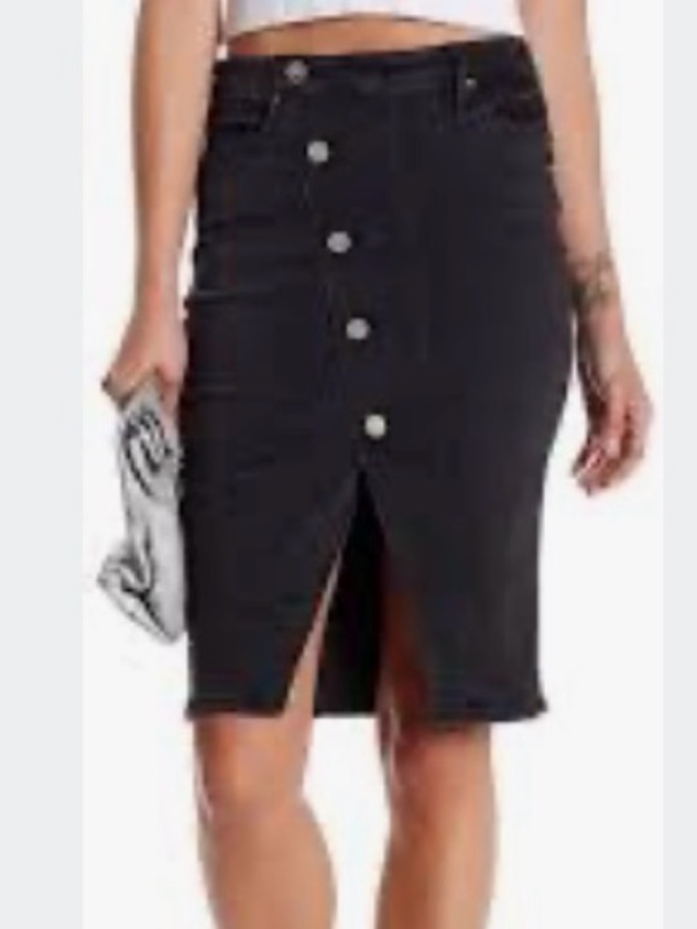 Black Button-Front Pencil Skirt with Front Slit - Women Mcuire skirt